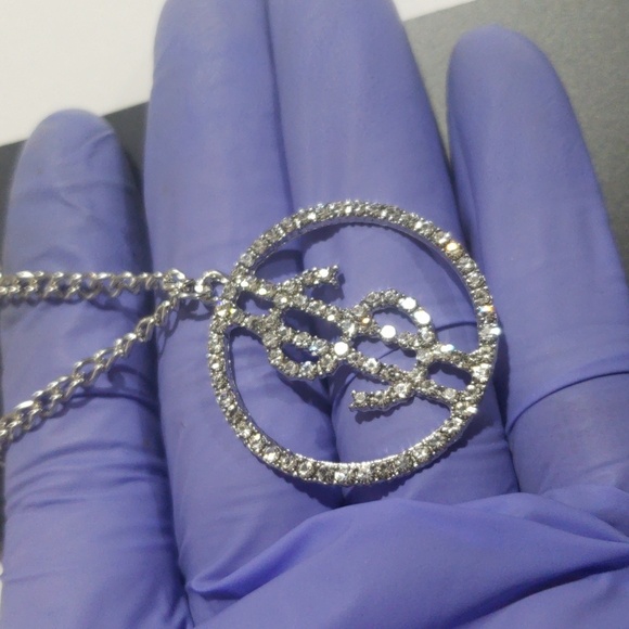 Silver tone Rhinestone Dollar Sign Circle Design pendant Necklace Women Jewelry - Picture 5 of 5